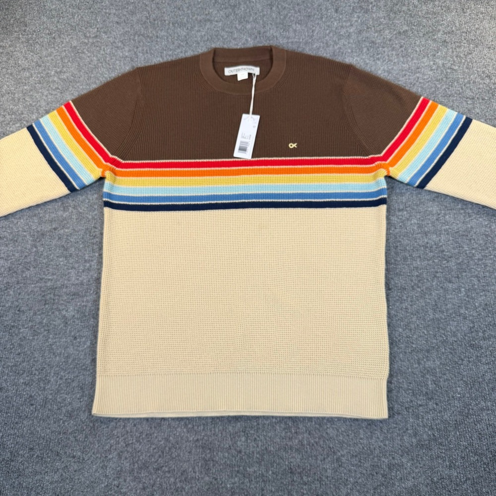 Outerknown Hightide Crewneck Sweater Mens Brown Stripe Waffle Knit M NEW 1410079 - Picture 3 of 8